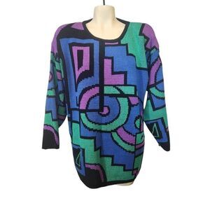 Vintage Vanderbilt Multicolored Geometric Sweater Size Large
